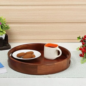 Plateau de service rond en bois, best-seller, motif zèbre peint à la main, avec poignées, vaisselle nordique - Product Image 2