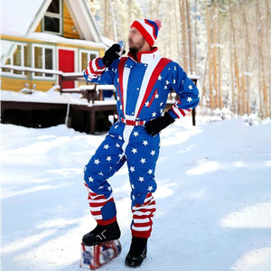 Combinaison de ski unisexe personnalisée, imperméable, coupe-vent, imprimé étoiles et rayures, combinaison de snowboard avec capuche - Product Image 3