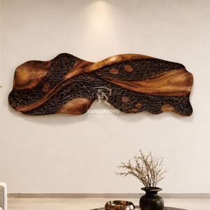 Modern <b>Wooden</b> Wall Decor Sculpture Irregular Tree <b>Slice</b> Art Panel Chocolate Color for Living Room - Product Image 2
