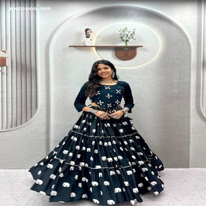 Lehenga de algodón puro de diseñador con estampado de elefantes y falda escalonada, y choli estilo corsé con trabajo manual Kodi, listo para usar, moda femenina. - Product Image 1
