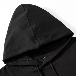 Sudadera con Capucha Negra para Hombre, Estilo Casual, Holgada, con Bolsillo Frontal, Color Sólido, Tela French Terry - Product Image 3