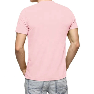 Camiseta Casual de Manga Corta para Hombre, Cuello Redondo, Ajustada, de Algodón Rosa, Color Sólido, Tejido de Punto Liso - Product Image 2