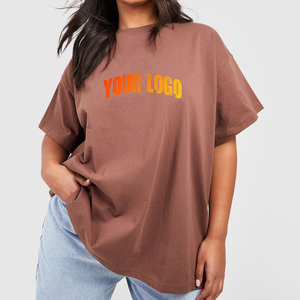 เสื้อยืดโอเวอร์ไซส์สีน้ำตาลสำหรับผู้หญิง พิมพ์โลโก้ได้ตามต้องการ ทรงปกติ สวมใส่สบาย แขนสั้น ผ้าฝ้าย 100% คอกลม ผ้าเจอร์ซีย์ สำหรับฤดูร้อน - Product Image 1