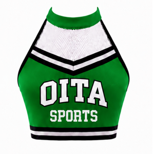 Haut court vert de cheerleading, uniforme de danse pour équipe sportive, tenue de performance pour compétition, vêtement de sport et d'entraînement - Product Image 1