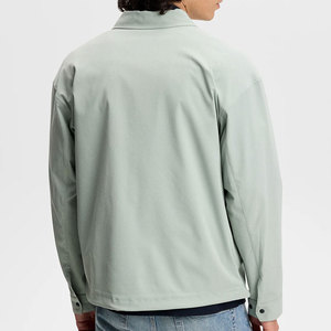 Men's Light Green Cotton Shirt Jacket Casual Turn-down Collar Regular Sleeve Solid Color Single Breasted Loose Fit Spring Wear - Product Image 2
