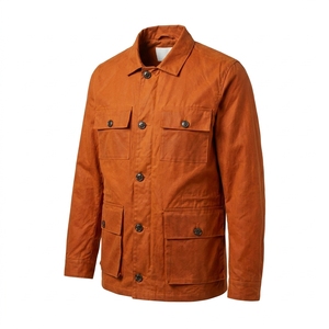 Canvas Waxed 100% Cotton Casual Winter Workwear Men's Denim Jackets Stand Collar Pattern Custom Front Waterproof Breathable - Product Image 1