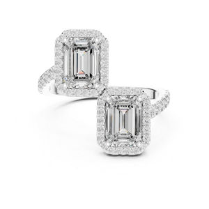 Anillo de Boda de Oro Rosa de 14K con Diamante Cultivado en Laboratorio, Corte Redondo y Esmeralda, para Mujer |   Diamante Cultivado Nuevo - Product Image 5