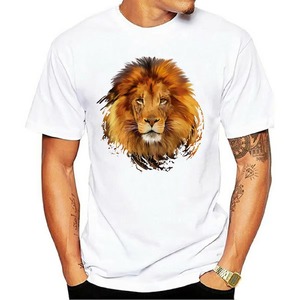 <b>Men's</b> White Tiger Print T-Shirt Short Sleeve O-Neck Casual <b>Animal</b> Pattern Cotton Jersey Breathable Regular Fit - Product Image 2