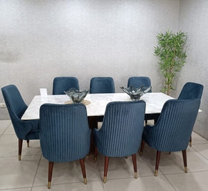 Juego de Comedor de Lujo Ecológico de 6 Plazas con Diseño Zen Asiático, Mesa de Mármol y Madera con Sillas de Comedor de Terciopelo para Sala de Estar - Product Image 5