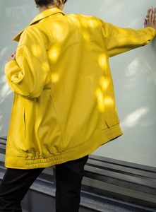 Women's Genuine <b>Leather</b> Utility <b>Jacket</b> Full Sleeve Turn-down Collar Zipper Closure <b>Long</b> Length Autumn Style Customized Color - Product Image 5