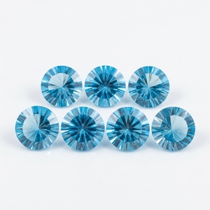 Topacio Azul Cielo de Primera Calidad, 12 mm, Corte Cóncavo, Facetado Redondo, Gema Suelta, Calidad AAA+, Topacio Azul Suizo Natural para Joyería - Product Image 1