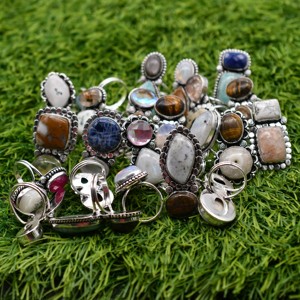 Bague personnalisée en argent vieilli plaqué, avec pierre naturelle, style vintage, en laiton, signet religieux chrétien, bijoux en gros - Product Image 3