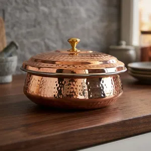 Copper Serving <b>Bowl</b> <b>Set</b> Handcrafted Hammered Copper Handi <b>Bowl</b> Indian Serving Dish Traditional Kitchen <b>Bowl</b> <b>Set</b> - Product Image 3