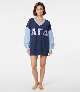 <b>V</b>-<b>Neck</b> <b>Sweatshirt</b> <b>Women's</b> Greek Letters Applique Knitted Cotton Autumn Wear Regular Fit Polka Dot Trim Front Logo - Product Image 3