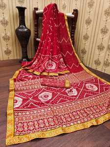 Sari de seda con estampado único de calidad premium y blusa de seda, ideal para cualquier ocasión como bodas, fiestas y festivales. - Product Image 4