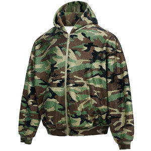 Sudadera con capucha y cremallera para hombre con pedrería y estampado de camuflaje |   Chaqueta de Camuflaje Estilo Urbano |   Sudadera con capucha para hombre, fabricante OEM con logotipo personalizado - Product Image 1