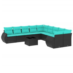 Juego de sofás de patio de ratán sintético negro de 11 piezas con cojines para sofás de jardín - Product Image 2