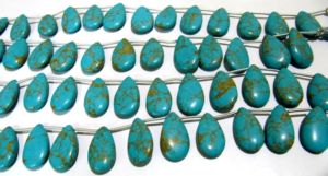 Perles de pierre turquoise cuivrée bleu ciel en forme de poire, brin de 8 pouces de long, tailles 9x18mm à 10x20mm, perles lisses et simples - Product Image 4