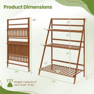 Estante de Bambú Plegable de 3 Niveles para Plantas y Libros, para Exhibir Macetas y Jardineras - Product Image 5