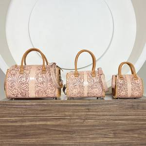 Ensemble de bagages 3 pièces en cuir véritable floral fait main 2026, sac de voyage vintage et sac bandoulière assorti pour femme - Product Image 4