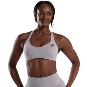 Sujetador Deportivo Gris Claro con Logotipo Personalizado para Mujer, Cuello en V, Tirantes Finos, Sin Costuras, Top Corto para Entrenamiento, Conjunto de Gimnasio, Ropa Deportiva al por Mayor - Product Image 1