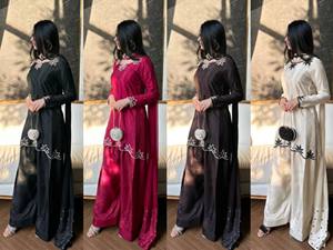 Ensemble Kurti Farshi Salwar en crêpe naturel pour occasions festives avec détails brodés et dupatta de qualité supérieure - Product Image 4