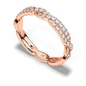 Bague de mariage incurvée en or rose massif 14 carats avec diamant de laboratoire, diamant taille brillant rond, bague éternité empilable en chevron pour femme - Product Image 5