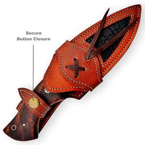 Couteau de chasse forgé à la main sur mesure, directement de l'usine, à lame pleine, en acier à haute teneur en carbone, couteau à dépecer avec manche en bois de rose et étui en cuir - Product Image 6