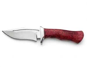 Couteau utilitaire robuste en acier avec double garde croisée en acier poli et manche en bois de burl stabilisé rouge cramoisi - Product Image 1