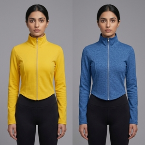 Women's Cropped Zip-Up Mock Neck Long Sleeve <b>Slim</b> Fit Fleece Trench <b>Coat</b> Winter Sports Athletic Yoga Wholesale - Product Image 5