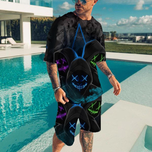 Men's <b>Lion</b> Print T-<b>Shirt</b> Shorts Set Digital Printing 100% Polyester Casual Summer Wear Breathable Knitted Sportswear Custom Logo - Product Image 5