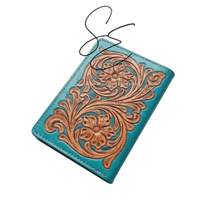 Handcrafted Lightweight Teal Color Tooled Leather Passport <b>Holder</b> Case With Card Slots Western Premium Quality RFID Travel Cover - Product Image 3