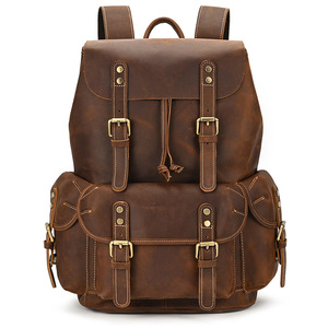 Men's Vintage <b>Leather</b> <b>Backpack</b> Large Capacity 16 Inch <b>Laptop</b> Business Travel <b>Backpack</b> Factory Direct - Product Image 2