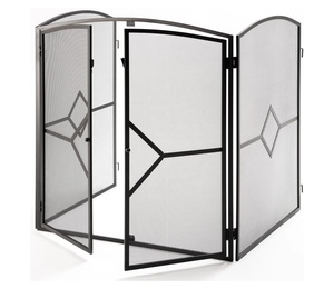 Contemporary Diamond Metal Fireplace <b>Screen</b> Folding Four Panel Fine Mesh Spark Guard with Double Door Hearth <b>Protector</b> - Product Image 2