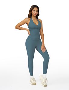 Latest Active Shorts Sports Backless Bra Women's Yoga Set Solid Pattern Quick Dry Four-Way Stretch High Waist Gym Set - Product Image 3