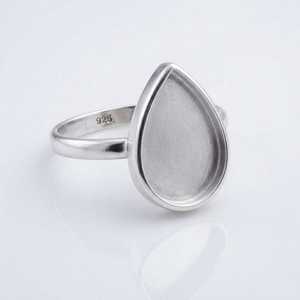 925 Sterling Silver Pear Blank Ring Semi Mount Pear 8x10mm Cabochon Gemstone Bezel Ring <b>Keepsake</b> Breastmilk Resin Wholesale DIY - Product Image 2