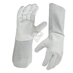 Professional White Genuine Leather Welding <b>Gloves</b> Heavy Duty Industrial Safety Protective Gauntlet <b>Long</b> Cuff Work <b>Glove</b> Durable - Product Image 1