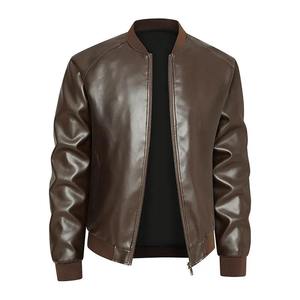 Premium Quality Men's Casual Leather <b>Jackets</b> Solid Stand Collar Zipper Design Leather <b>Jacket</b> Autumn Fashion Moto <b>Biker</b> <b>Jacket</b> - Product Image 3
