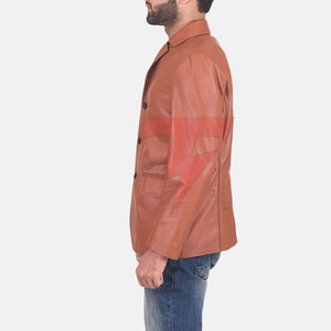 Blazer en cuir pour homme, double boutonnage, veste de style professionnel, coupe ajustée, style américain, haute qualité, pour le bureau et les soirées - Product Image 3