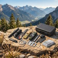 Kit de survie d'urgence 14 en 1, équipement de camping tactique, accessoires avec couteau, boussole, allume-feu pour la randonnée en plein air, ensemble d'outils