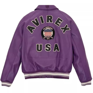 Blouson en cuir AVIREX pour homme 2025 – Nouvelle collection, blouson bomber en cuir véritable coupe-vent style urbain pour l'hiver - Product Image 3