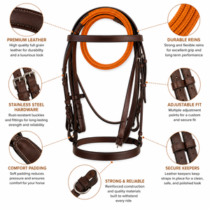 Têtière de Cheval Western en Cuir Véritable Premium, Durable et Confortable, avec Frontal Relevé et Sangles Réglables pour l'Équitation - Product Image 3