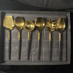 Juego de 6 Servidores de Comida con Recubrimiento de Polvo Negro, Vajilla para Bodas con Recubrimiento PVD Dorado, Acero Inoxidable 304 Apto para Alimentos, Juego de Servidores para Restaurante - Product Image 5