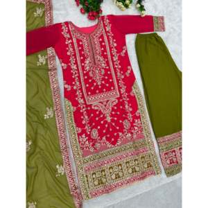 Magnifique ensemble palazzo, haut et dupatta pour les fêtes, vêtements indiens et pakistanais avec des détails en diamant. - Product Image 2