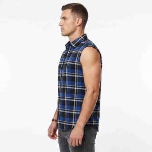 Durable Custom Logo Men Sleeveless <b>Plaid</b> Flannel <b>Shirt</b> Button Down Collar Casual Autumn Wear Blue Black White Pattern <b>Shirts</b> Men - Product Image 3