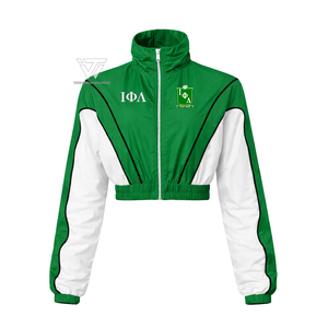 Wholesale Greek Iota Phi Lambda IPL Sorority Clothing Embroidered Colorblock Windbreaker Crop <b>Jacket</b> Greek Paraphernalia - Product Image 1