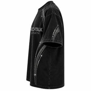 T-shirt noir surdimensionné pour homme avec imprimé lettres en strass sur le devant, style sportif, manches courtes, col rond, tissu jersey 100% coton - Product Image 3