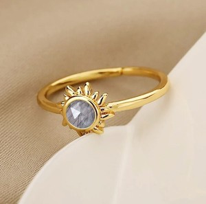 Natural Black Rutile 6 MM Gemstone Sunburst <b>Rings</b> - Gold Plated <b>Adjustable</b> <b>Ring</b> for Women Jewelry - Product Image 4