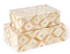 Rectangular Wood Storage <b>Box</b> Set Geometric Bone Inlay Design <b>Stackable</b> Jewelry Organizer Minimalist Decorative <b>Box</b> Bedroom Use - Product Image 3