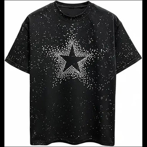 Camiseta Negra Extra Grande Personalizada de Alta Calidad para Hombre con Diseño de Estrella con Pedrería, Manga Corta, Cuello Redondo, Estilo Urbano, Ajuste Jersey - Product Image 6